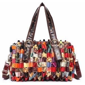 Multicolor Genuine Leather Bag Snake Print Cowhide Boston Hobo Tote 3D XD